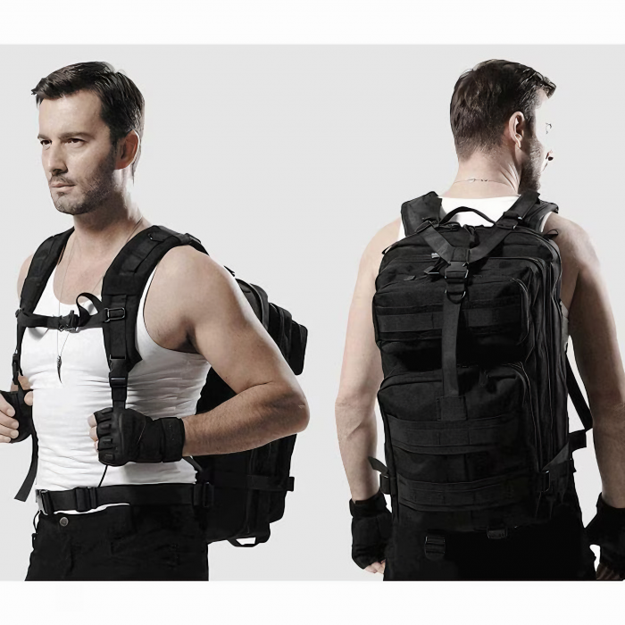 Rucsac militar impermeabil VarioShop®, 5 compartimente, sistem de eliberare rapida, ajustare completa, material durabil, potrivit pentru calatorii, excursii, drumetii, 38 l, 29 x 37 x 50 cm, Negru [13]
