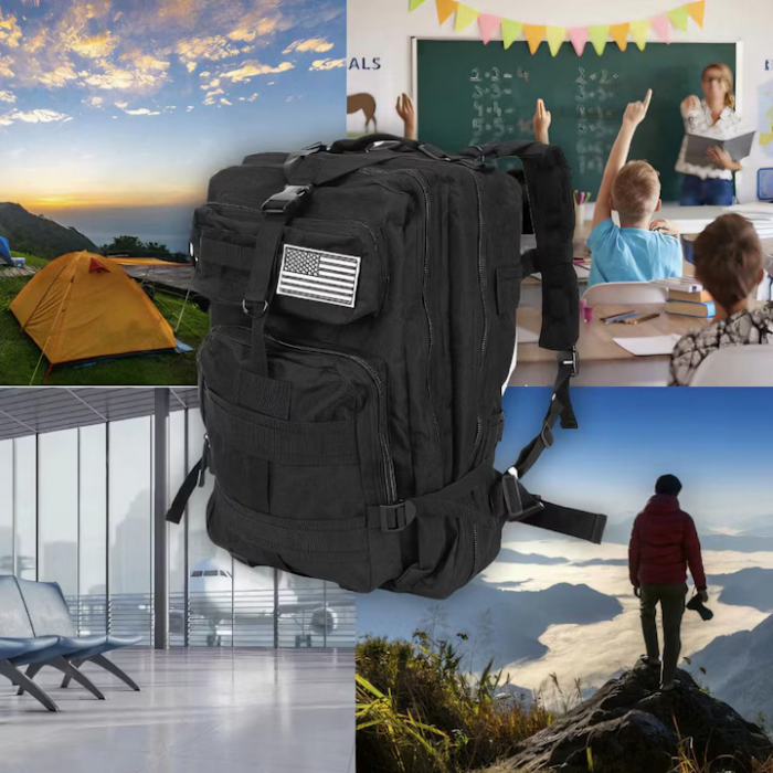 Rucsac militar impermeabil VarioShop®, 5 compartimente, sistem de eliberare rapida, ajustare completa, material durabil, potrivit pentru calatorii, excursii, drumetii, 26 L, 44 x 24 x 20 cm, Negru [15]