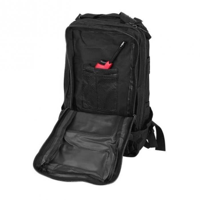 Rucsac militar impermeabil VarioShop®, 5 compartimente, sistem de eliberare rapida, ajustare completa, material durabil, potrivit pentru calatorii, excursii, drumetii, 26 L, 44 x 24 x 20 cm, Negru [4]