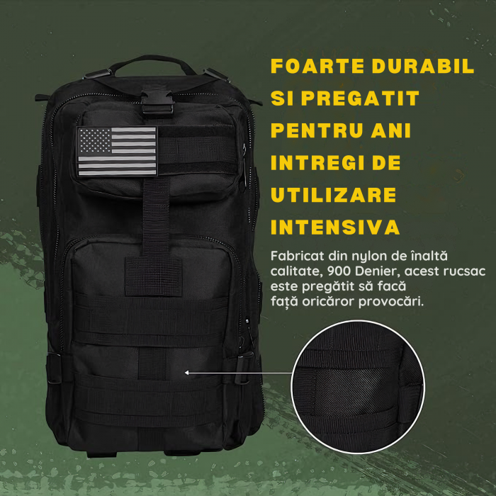 Rucsac militar impermeabil VarioShop®, 5 compartimente, sistem de eliberare rapida, ajustare completa, material durabil, potrivit pentru calatorii, excursii, drumetii, 38 l, 29 x 37 x 50 cm, Negru [3]