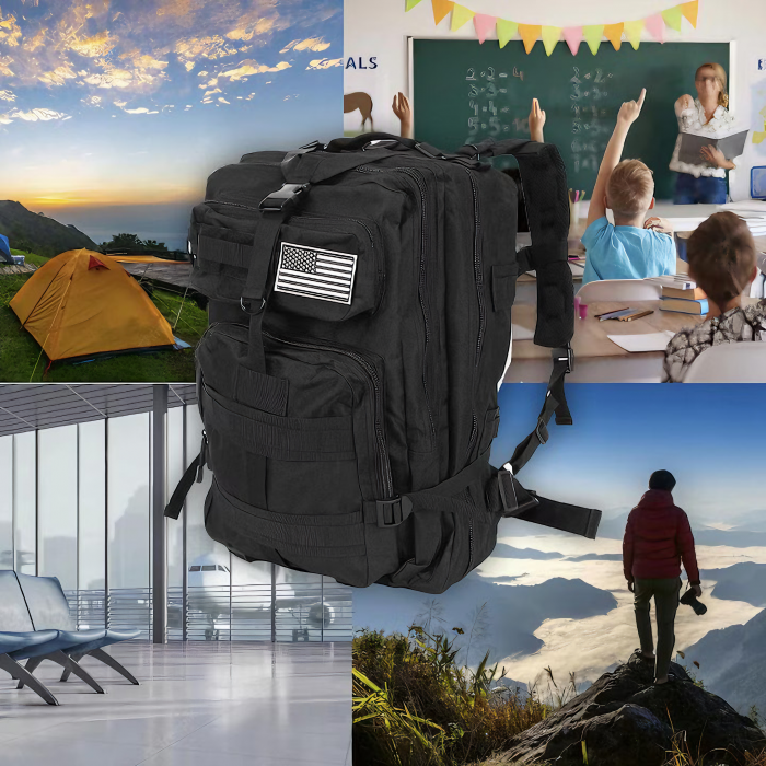 Rucsac militar impermeabil VarioShop®, 5 compartimente, sistem de eliberare rapida, ajustare completa, material durabil, potrivit pentru calatorii, excursii, drumetii, 38 l, 29 x 37 x 50 cm, Negru [9]