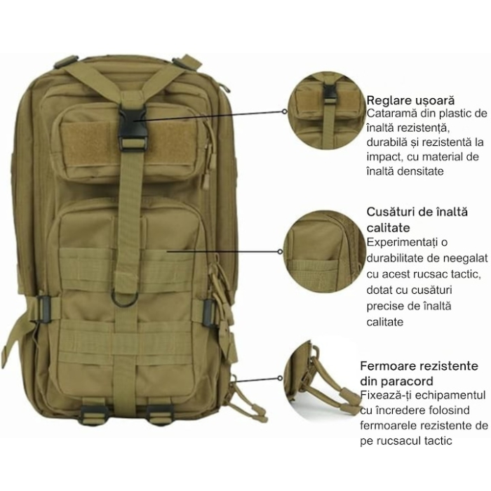 Rucsac militar multifunctional 26L VarioShop®, compartimentare eficienta, sistem MOLLE, curele reglabile si spate rigidizat, material impermeabil Oxford 600D, ideal pentru drumetii [2]