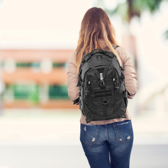 Rucsac militar/turistic 25l VarioShop®, cu husa de ploaie inclusa, material Oxford 900D, sistem MOLLE, catarame eliberare rapida, curele reglabile, ideal pentru drumetii si camping, Negru [4]