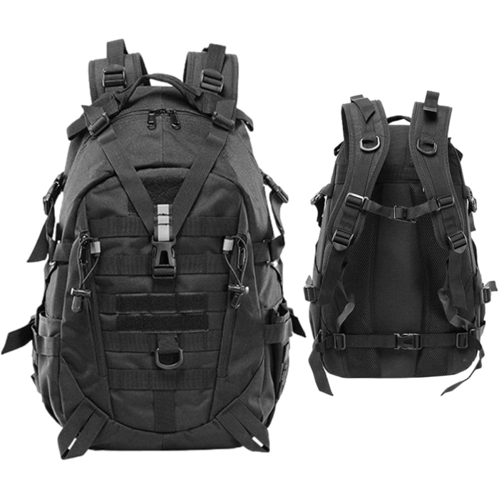 Rucsac militar/turistic 25l VarioShop®, cu husa de ploaie inclusa, material Oxford 900D, sistem MOLLE, catarame eliberare rapida, curele reglabile, ideal pentru drumetii si camping, Negru [16]