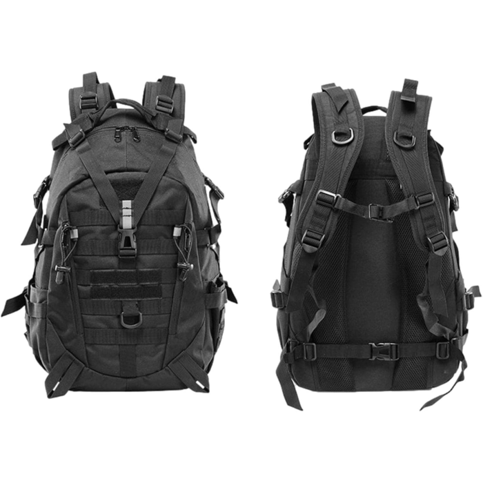Rucsac militar/turistic 25l VarioShop®, cu husa de ploaie inclusa, material Oxford 900D, sistem MOLLE, catarame eliberare rapida, curele reglabile, ideal pentru drumetii si camping, Negru [19]