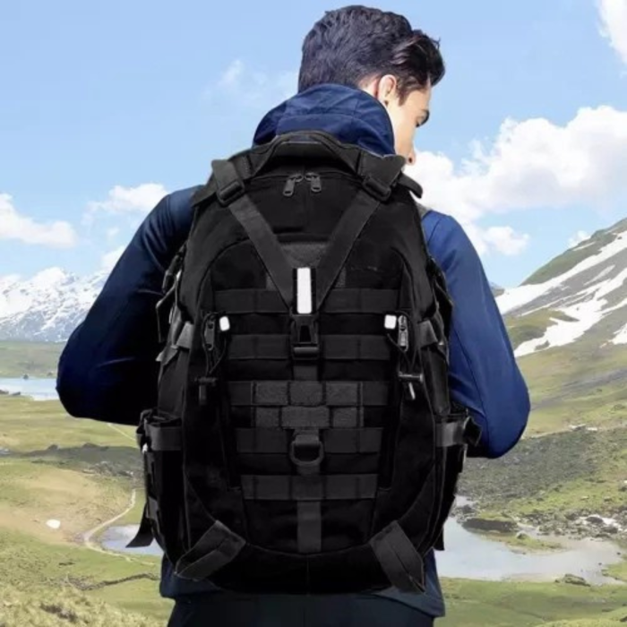 Rucsac militar/turistic 25l VarioShop®, cu husa de ploaie inclusa, material Oxford 900D, sistem MOLLE, catarame eliberare rapida, curele reglabile, ideal pentru drumetii si camping, Negru [9]