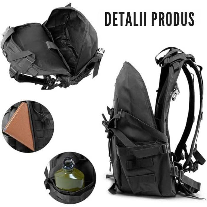 Rucsac militar/turistic 25l VarioShop®, cu husa de ploaie inclusa, material Oxford 900D, sistem MOLLE, catarame eliberare rapida, curele reglabile, ideal pentru drumetii si camping, Negru [11]