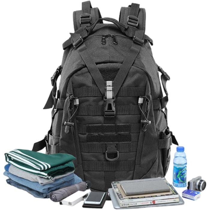 Rucsac militar/turistic 25l VarioShop®, cu husa de ploaie inclusa, material Oxford 900D, sistem MOLLE, catarame eliberare rapida, curele reglabile, ideal pentru drumetii si camping, Negru [10]