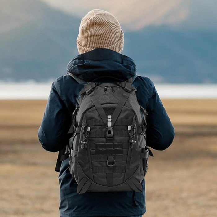 Rucsac militar/turistic 25l VarioShop®, cu husa de ploaie inclusa, material Oxford 900D, sistem MOLLE, catarame eliberare rapida, curele reglabile, ideal pentru drumetii si camping, Negru [3]