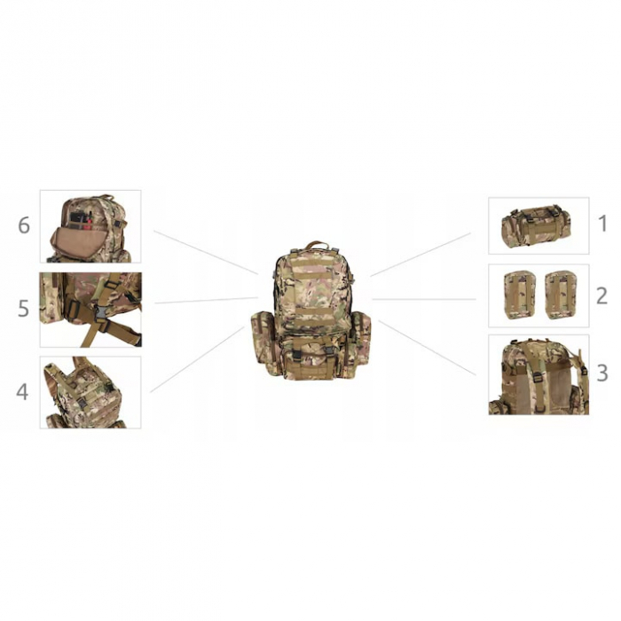 Rucsac Militar VarioShop® pentru Drumetii pe Munte, Volum 45 L, 2+3 Compartimente, Impermeabil, Culoare Verde Camuflaj [8]