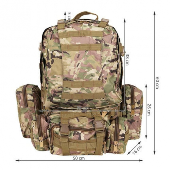 Rucsac Militar VarioShop® pentru Drumetii pe Munte, Volum 45 L, 2+3 Compartimente, Impermeabil, Culoare Verde Camuflaj [9]