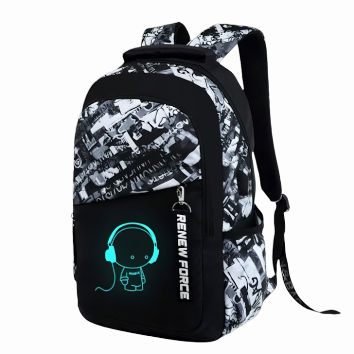 Rucsac Scolar Multifunctional VarioShop® cu Design Fosforescent, Material Rezistent la Apa, Porturi USB si AUX, Bretele Reglabile, Compartiment Laptop, Capacitate 35L, Dimensiuni 43x34x16 cm, Potrivit [9]