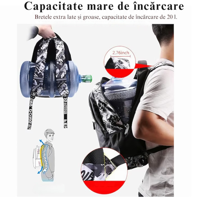 Rucsac Scolar Multifunctional VarioShop® cu Design Fosforescent, Material Rezistent la Apa, Porturi USB si AUX, Bretele Reglabile, Compartiment Laptop, Capacitate 35L, Dimensiuni 43x34x16 cm, Potrivit [3]