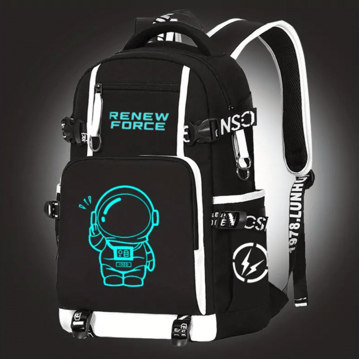 Rucsac Scolar Multifunctional VarioShop® cu Imprimeu Astronaut si cu Design Fosforescent, Material Rezistent la Apa, Bretele Reglabile, Compartiment Laptop, Dimensiuni 44x30x14 cm, Potrivit pentru Sco [8]