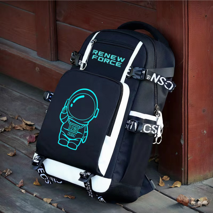 Rucsac Scolar Multifunctional VarioShop® cu Imprimeu Astronaut si cu Design Fosforescent, Material Rezistent la Apa, Bretele Reglabile, Compartiment Laptop, Dimensiuni 44x30x14 cm, Potrivit pentru Sco [20]