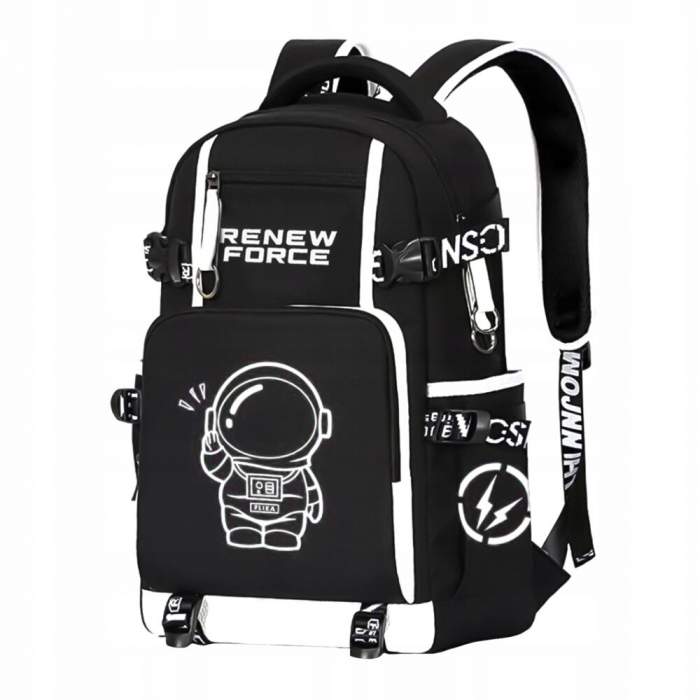 Rucsac Scolar Multifunctional VarioShop® cu Imprimeu Astronaut si cu Design Fosforescent, Material Rezistent la Apa, Bretele Reglabile, Compartiment Laptop, Dimensiuni 44x30x14 cm, Potrivit pentru Sco [13]