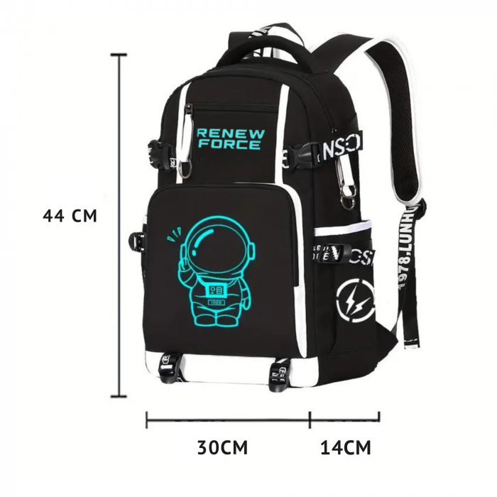 Rucsac Scolar Multifunctional VarioShop® cu Imprimeu Astronaut si cu Design Fosforescent, Material Rezistent la Apa, Bretele Reglabile, Compartiment Laptop, Dimensiuni 44x30x14 cm, Potrivit pentru Sco [7]