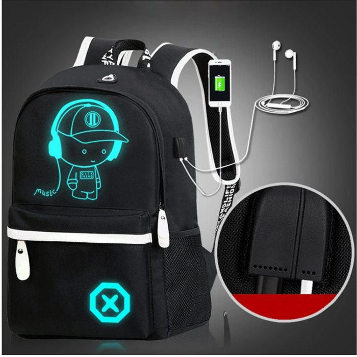 Rucsac VarioShop®, port USB, iesire pentru casti, elemente reflectorizante, material impermeabil , bretele reglabile, pentru scoala, serviciu si excursii, 40x32x15 cm, negru [3]