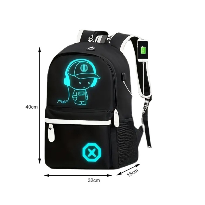 Rucsac VarioShop®, port USB, iesire pentru casti, elemente reflectorizante, material impermeabil , bretele reglabile, pentru scoala, serviciu si excursii, 40x32x15 cm, negru [2]