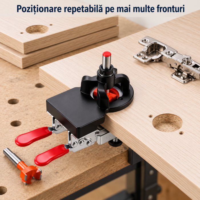 Sablon de gaurire balamale VarioShop®, pentru mobilier, cu freza 35 mm, adancime reglabila pana la 25 mm, 2 cleme reglabile, corp din aluminiu [7]