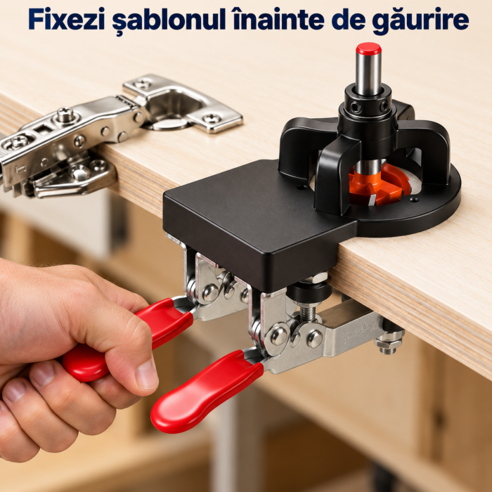 Sablon de gaurire balamale VarioShop®, pentru mobilier, cu freza 35 mm, adancime reglabila pana la 25 mm, 2 cleme reglabile, corp din aluminiu [9]