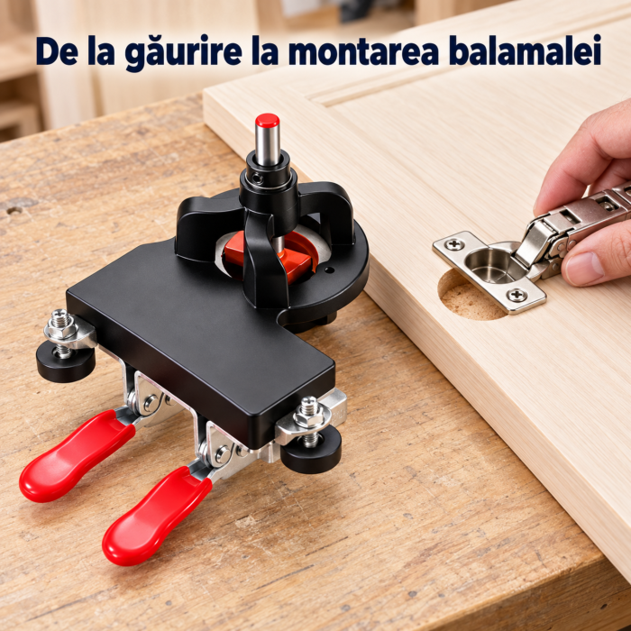 Sablon de gaurire balamale VarioShop®, pentru mobilier, cu freza 35 mm, adancime reglabila pana la 25 mm, 2 cleme reglabile, corp din aluminiu [10]