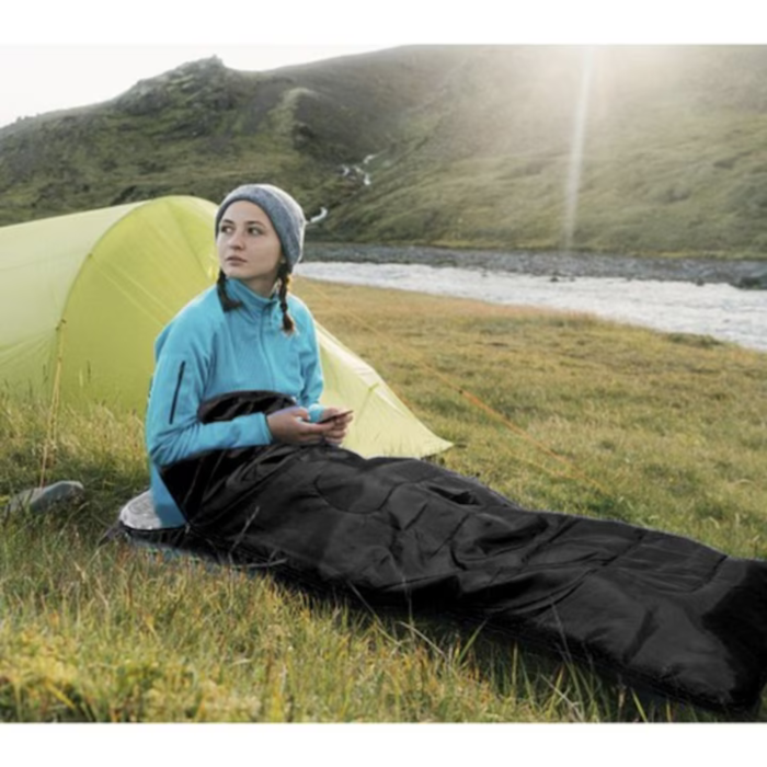Sac de dormit 2 în 1 VarioShop®, negru, cu glugă și funcție pilotă, 210x75 cm – ideal pentru camping, drumeții și outdoor [3]