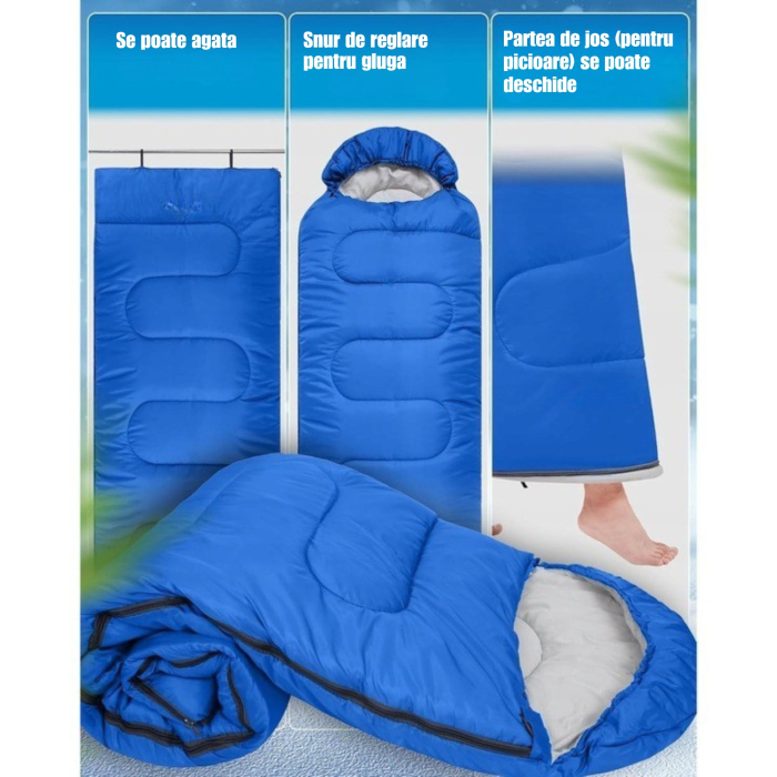 Sac de dormit 2 în 1 VarioShop®, cu glugă și funcție pilotă, albastru, 210x75 cm – ideal pentru camping, drumeții și outdoor [2]