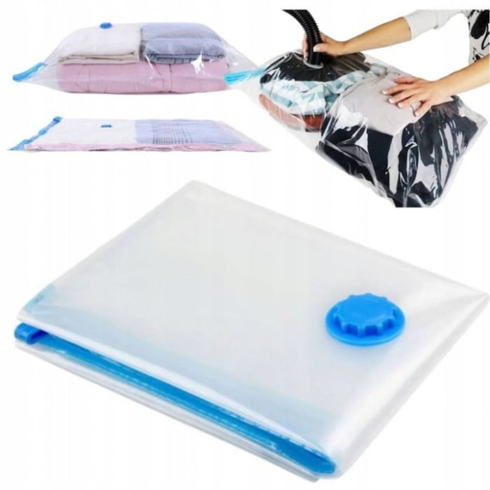 Sac vacuum VarioShop®, pentru haine, pilote, perne, dimensiune 70 x 100 cm, design ergonomic, reutilizabil, impermeabil, Transparent [14]