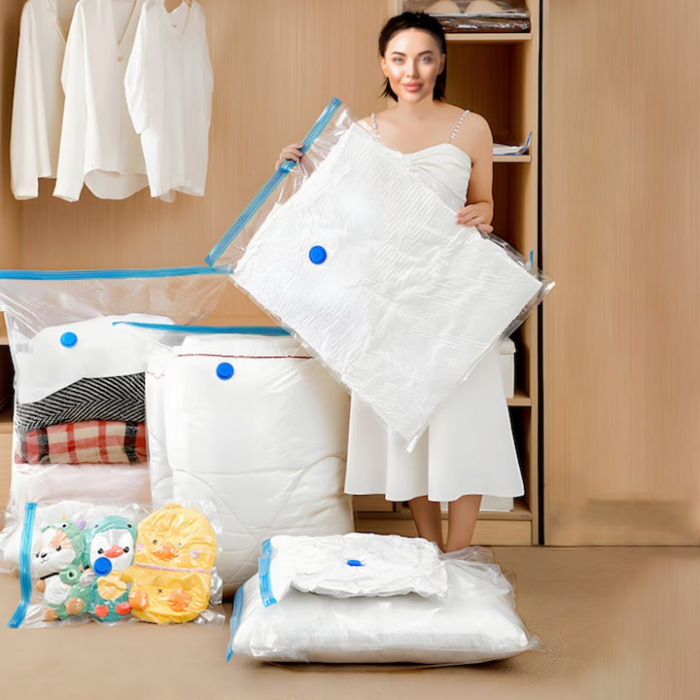 Sac vacuum VarioShop®, pentru haine, pilote, perne, dimensiune 70 x 100 cm, design ergonomic, reutilizabil, impermeabil, Transparent [8]