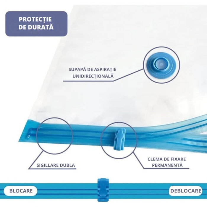 Sac vacuum VarioShop®, pentru haine, pilote, perne, dimensiune 70 x 100 cm, design ergonomic, reutilizabil, impermeabil, Transparent [2]