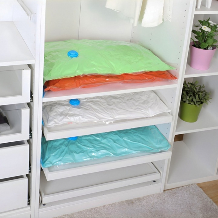 Sac vacuum VarioShop®, pentru haine, pilote, perne, dimensiune 70 x 100 cm, design ergonomic, reutilizabil, impermeabil, Transparent [10]