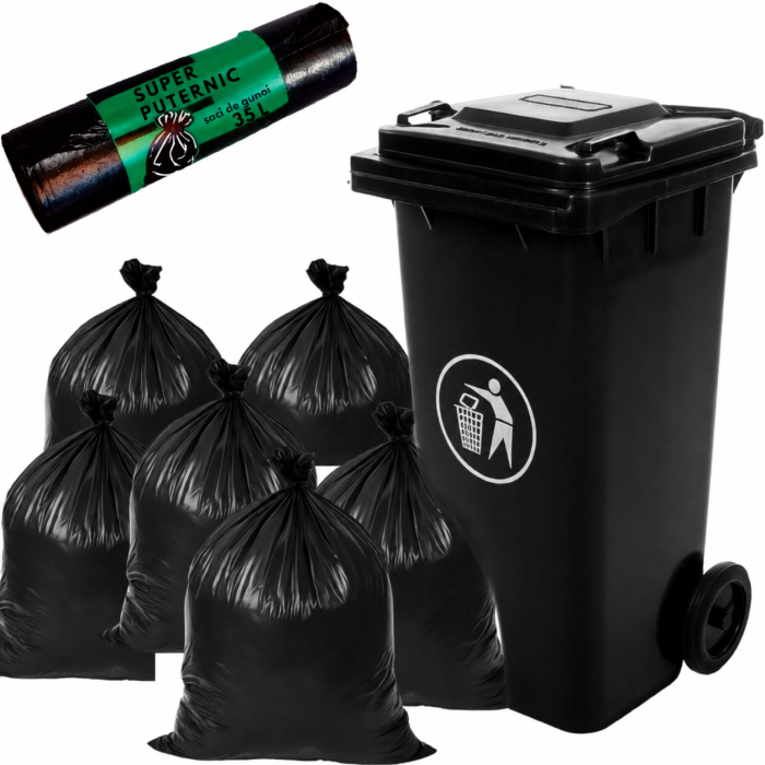 Saci de gunoi VarioShop®, pentru deseuri, moloz si materiale grele, super rezistenti, impermeabili, 35L, 15 bucati, negru [2]