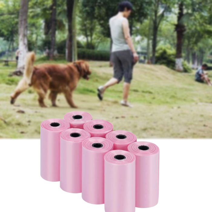 Saci igienici pentru câini VarioShop®, 8 role cu 120 bucăți, pentru plimbări și curățenie, folie rezistentă, 30 x 21 cm, roz [2]