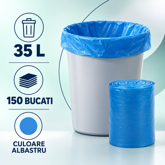 Saci menajeri VarioShop®, 35L, 150 bucati/rola, pentru casa, birou si spatii comerciale, albastru [2]