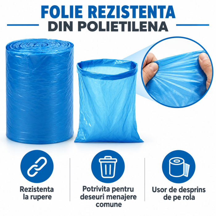 Saci menajeri VarioShop®, 60L, 100 bucati/rola, pentru casa, birou si spatii comerciale, albastru [5]