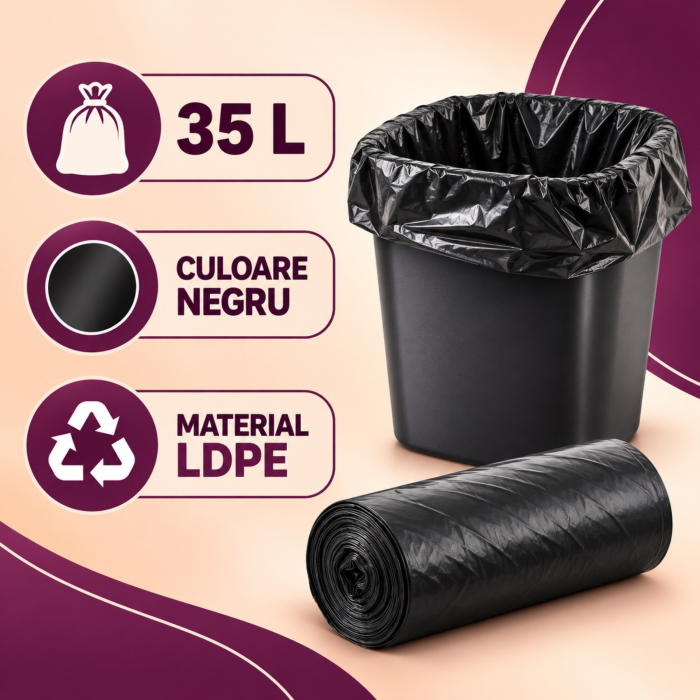 Saci menajeri VarioShop®, pentru utilizare casnica si curatenie, impermeabili, 35L, 15 bucati, 50 x 60 cm, negru [3]