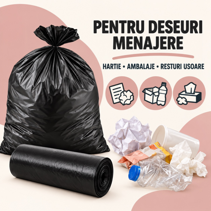 Saci menajeri VarioShop®, pentru utilizare casnica si curatenie, impermeabili, 35L, 15 bucati, 50 x 60 cm, negru [2]
