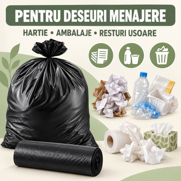 Saci menajeri VarioShop®, pentru utilizare casnica si curatenie, impermeabili, 60L, 10 bucati, 60 x 75 cm, negru [3]