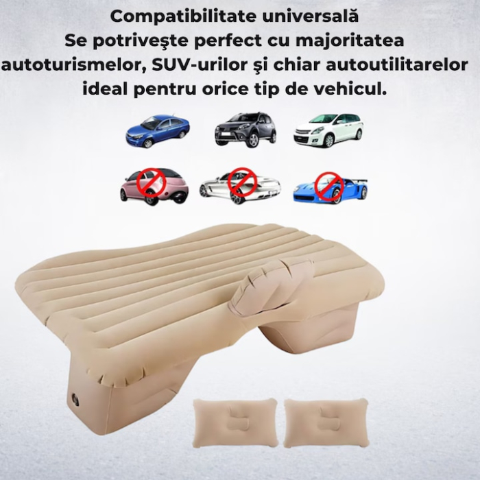 Saltea auto gonflabila cu suport integrat VarioShop®, pompa electrica 12V, 2 perne si husa, pat portabil pentru masina, sarcina maxima 300 kg, ideala pentru calatorii si camping, 130 x 80 cm, Bej [5]