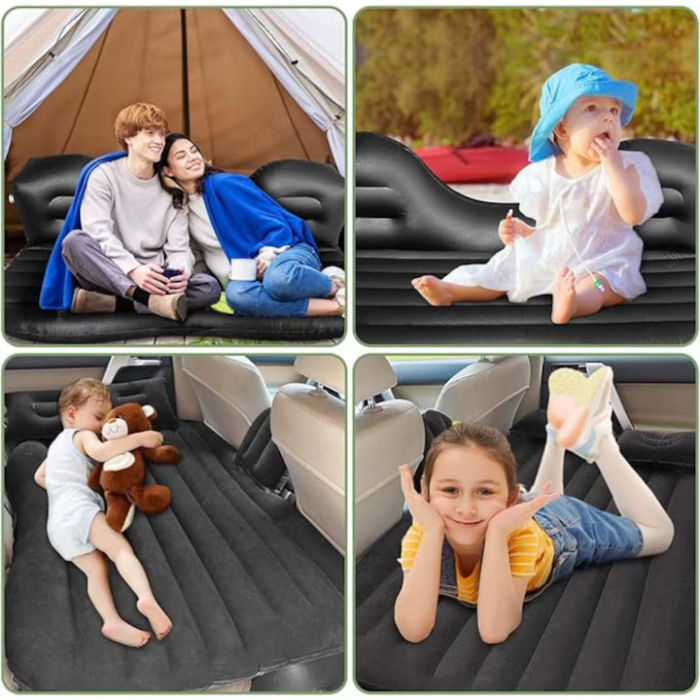 Saltea auto gonflabila cu suport integrat VarioShop®, pompa electrica 12V, 2 perne si husa, pat portabil pentru masina, sarcina maxima 300 kg, ideala pentru calatorii si camping, 130 x 80 cm, Negru [5]