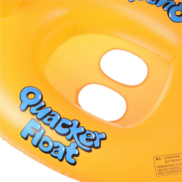 Saltea gonflabila ponton pentru copii VarioShop®, in forma de rata, jucarie acvatica sigura din PVC durabil, cu manere laterale si orificii pentru picioare, ideala pentru piscina, mare sau lac, 63 x 4 [11]