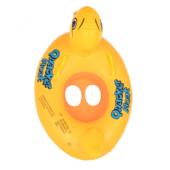 Saltea gonflabila ponton pentru copii VarioShop®, in forma de rata, jucarie acvatica sigura din PVC durabil, cu manere laterale si orificii pentru picioare, ideala pentru piscina, mare sau lac, 63 x 4 [10]