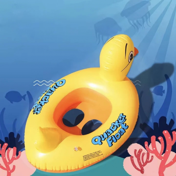 Saltea gonflabila ponton pentru copii VarioShop®, in forma de rata, jucarie acvatica sigura din PVC durabil, cu manere laterale si orificii pentru picioare, ideala pentru piscina, mare sau lac, 63 x 4 [6]