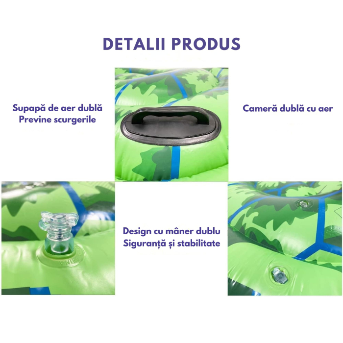 Saltea gonflabila tip broasca testoasa pentru copii VarioShop®, 3+, cu manere de siguranta si kit de reparatie, ideala pentru mare, lac si piscina, 150 x 127 cm, Verde [5]