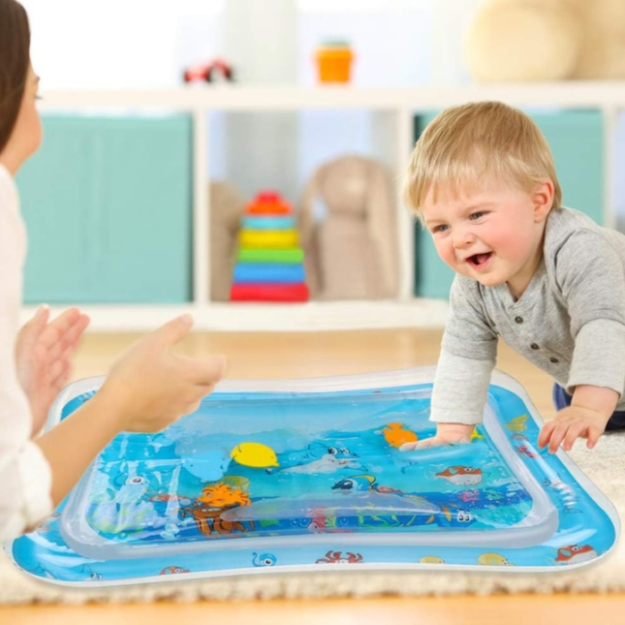 Saltea interactiva cu apa pentru bebelusi VarioShop®, gonflabila, cu animale marine, joaca educativa si dezvoltare senzoriala, dimensiune 60 x 45 cm, Albastru [6]