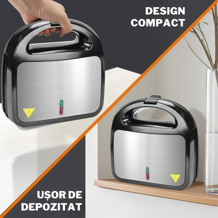 Sandwich-maker 3 in 1 VarioShop®, sandvisuri, vafe si gogosi, putere 850W, termostat automat, tavi detasabile cu invelis antiaderent, negru [10]