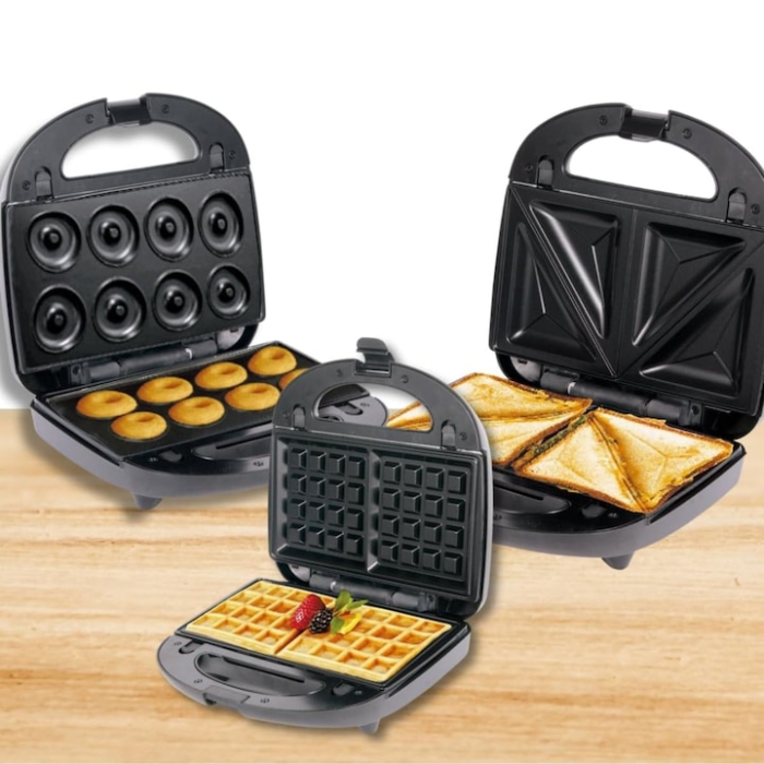 Sandwich-maker 3 in 1 VarioShop®, sandvisuri, vafe si gogosi, putere 850W, termostat automat, tavi detasabile cu invelis antiaderent, negru [14]