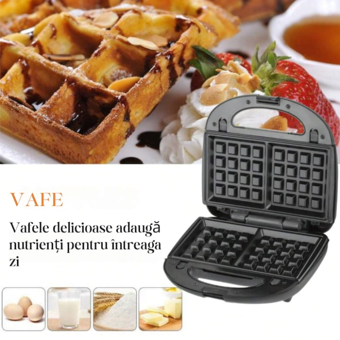 Sandwich-maker 3 in 1 VarioShop®, sandvisuri, vafe si gogosi, putere 850W, termostat automat, tavi detasabile cu invelis antiaderent, negru [2]