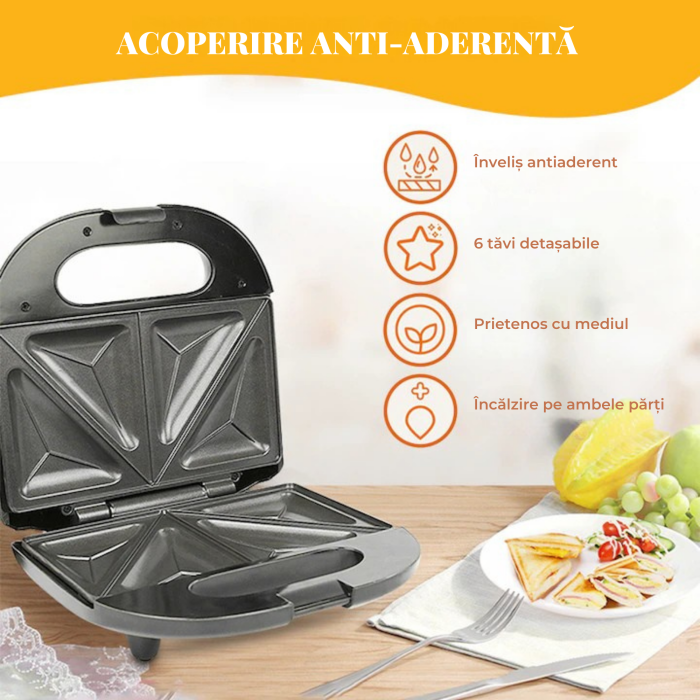 Sandwich-maker 6 in 1 VarioShop®, waffle maker si plite detasabile pentru gogosi, prajituri si friptura, 850W, strat antiaderent, design compact [4]